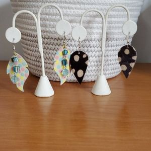 2 Pair Handcrafted Leather Drop Earrings